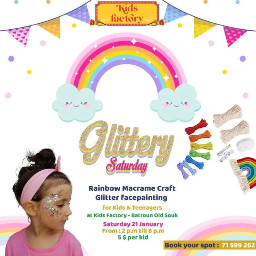 Rainbow Macrame Craft Glitter and Face painting at Kids Factory