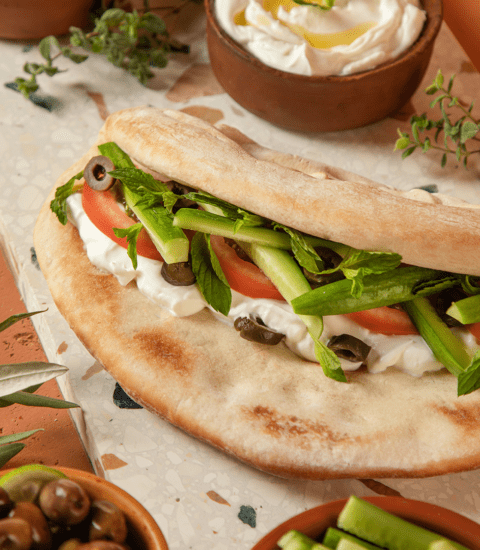 Furn Merchak, image of Labneh manouche with vegetables