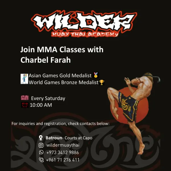Wilder Muay Thai Academy MMA Classes with Charbel Farah every Saturday, post