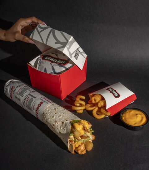 Boneless, burger, and curly fries