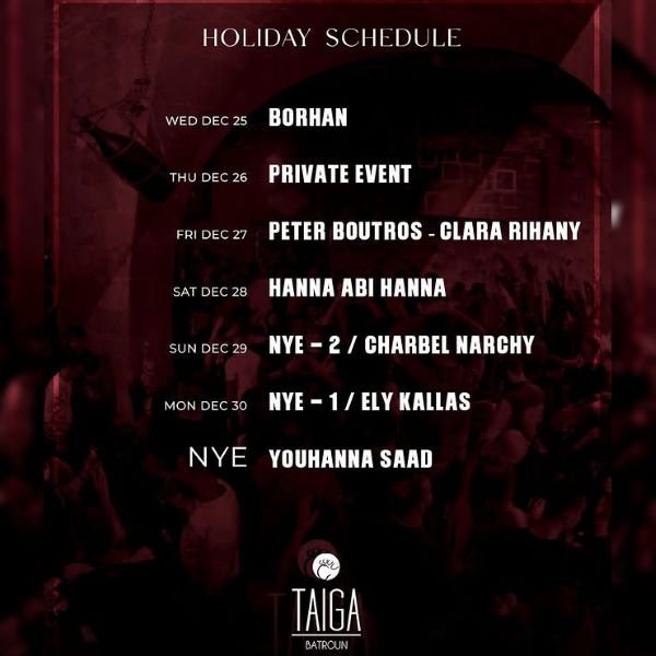 December Events Calendar at Taiga Club