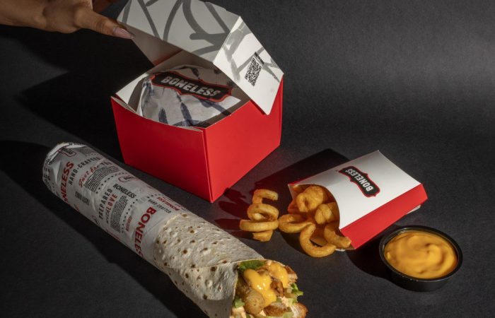 Boneless, burger, and curly fries